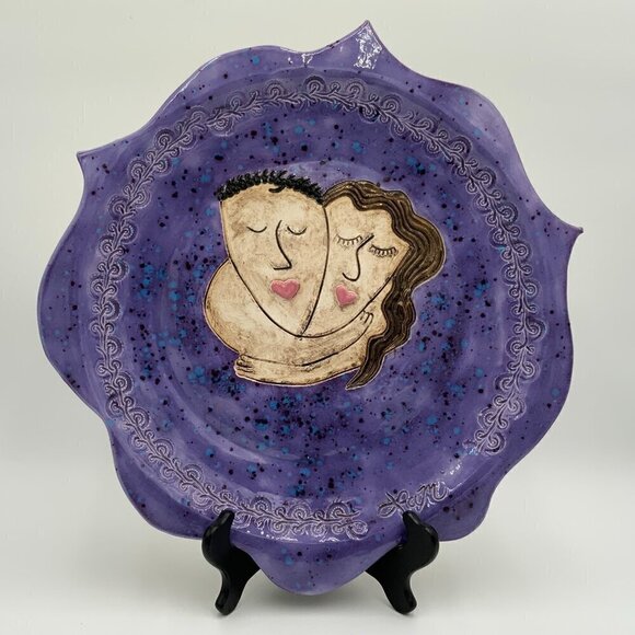Signed & Dated 2 Have & 2 Hold Handmade Couples Wedding Art Pottery Platter - Picture 1 of 9